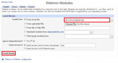 configserver firewall csf webmin install