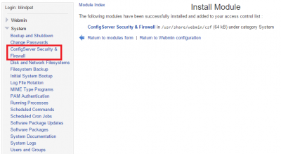 csf firewall webmin installed