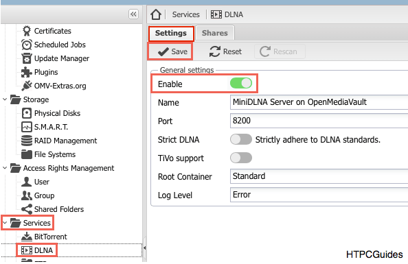 openmediavault minidlna plugin